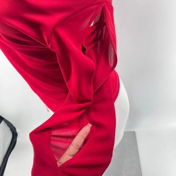 Vintage Niche USA Red Cowl Neck Cutout Long Sleeve Blouse Top Women’s Large - Picture 8 of 13